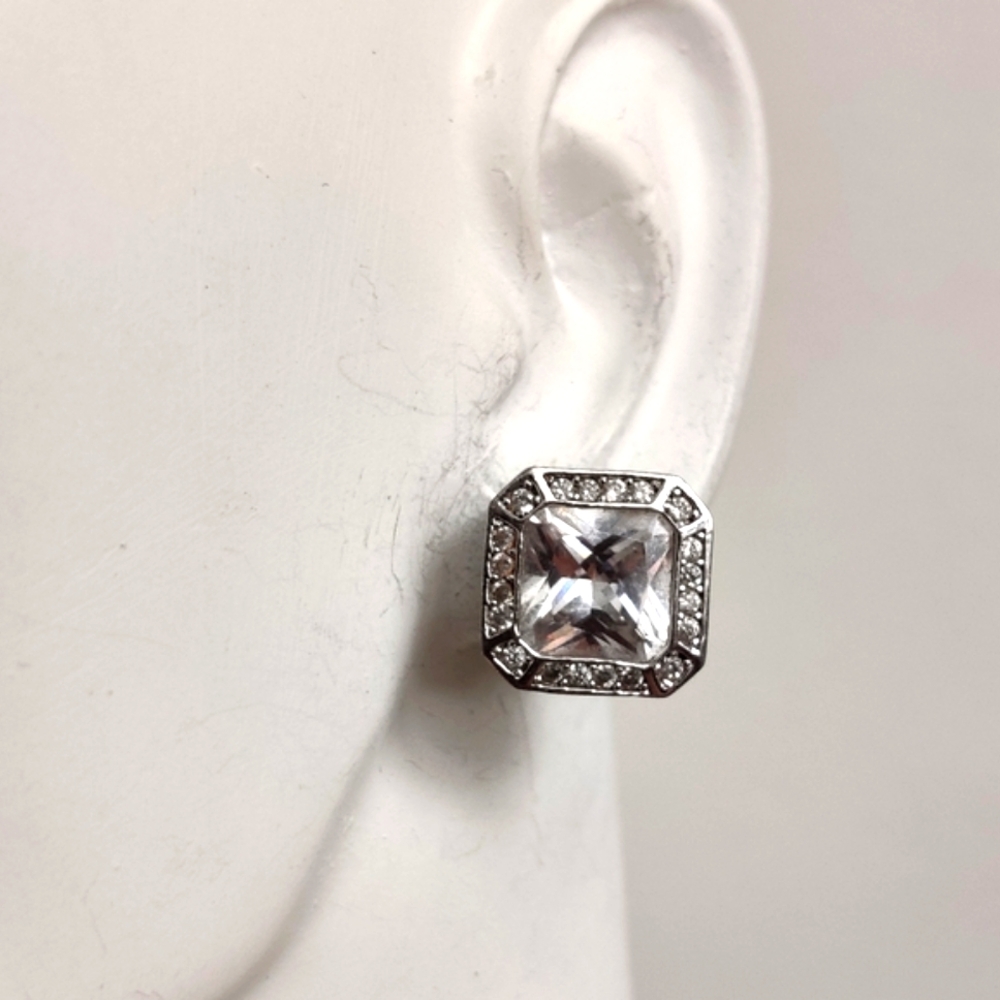 Elegant Silver Cushion Cut CZ Stud Earrings